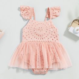 Rompers Infant Baby Girls Mesh Romper Summer Casual Solid Color Flying Sleeve Lace Dress born Clothes Children s Bodysuit Jumpsuit 230630