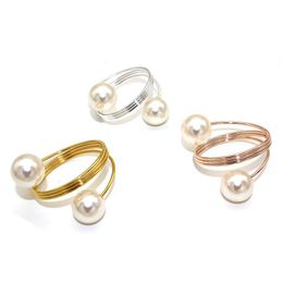 Napkin Rings Pearl Adjustable Metal Ring Holder Serviette Buckle For Easter Family Gathering Dinner Party Decor Drop Deliver Dhtnd