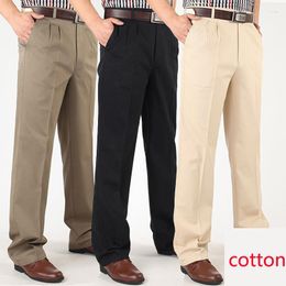 Men's Pants 2023 Men Casual Trousers High Waist Loose Pure Cotton Double Pleat Wrinkle Resistant Ironing Large Full Length Plus Size 30-46