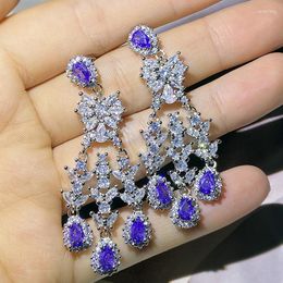 Dangle Earrings Retro Simulation Tanzanite Sapphire Luxury Inlaid Stud Butterfly Zircon Female Party Birthday Gift