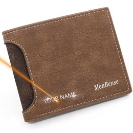 New Men Wallets Short Slim Card Holder Name Engraved Male Purses Coin Pocket High Quality PU Leather Short Frosted Men's Wallet