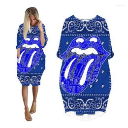 Casual Dresses For Womens Pocket Batwing Long Sleeve Woman Clothing Korean Fashion Plus Size Ladies Clothes Female Dress Bloodz Gang ZI
