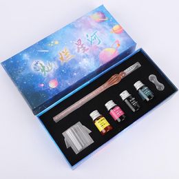 Pens 7/15pcs Crystal Glass Dip Pen Set New Dipped In Water Pencil Star Sky Colour Ink Signature Pens Student Painting Pen Sets Gifts