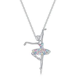 Pendant Necklaces Exquisite Dancing Girl Ballerina Dancer Ballet Necklace Charm Colour Zircon Choker Surprise Jewellery Gift for Girl 230630