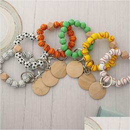 Other Festive Party Supplies Wooden Beaded Keyring Sports Ball Soccer Baseball Basketball Keychain With Round Wood Chips Club Favo Dhfyz