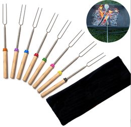 UPS Camping Campfire Marshmallow Hot Dog Telescoping Roasting Fork Sticks Skewers Bbq Forks Stainless Steel random Colour JL1375