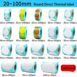 Adhesive Stickers Direct Thermal Labels Roll Color White Round 1 Rolls Packing Seal Label Sticker 230630