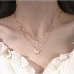 Pendant Necklaces Delysia King 2023 Double Butterfly Necklace Clavicle Chain 230613