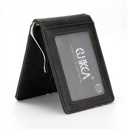 CUIKCA Unisex Rfid Wallet Purse Money Clip Women Men Metal Slim Leather Business ID Credit Card Cases