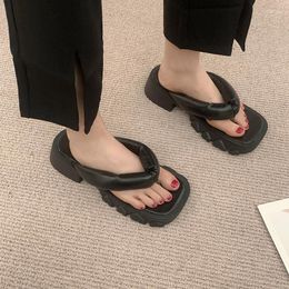 Slippers Shoes Heels Rubber Flip Flops Slipers Women Slides Platform Fashion Med High Hawaiian 2023 Flat Luxury Rome PU Hoof