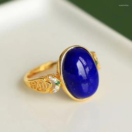 Cluster Rings Ancient Gold Craftsmanship Inlaid Oval Lapis Lazuli For Women In Crystal Classics Blue Ring Wedding Jewelry Gift