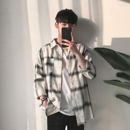 Men's Casual Shirts Long Sleeve Male Top Plaid Clothes Cargo With Pocket Shirt And Blouse Luxury Social Regular Button Original Silk Cotton