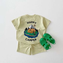 Clothing Sets Korea Summer Set Baby Boy Two Sided Print Camper Tshirt Tees TopsCotton Shorts Kid Sports Suit Bebe Baby Girl Clothes Outfits J230630