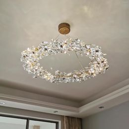 Chandeliers American Country Crystal Creative Flower Ring Personalized LED Chandelier Modern Decoration Bedroom Ceiling
