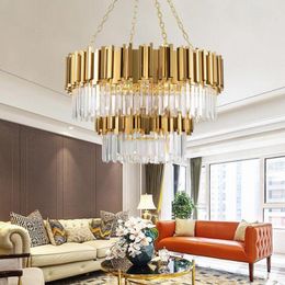 Chandeliers Luxury Modern Crystal Chandelier For Staircase Big Gold Chain Light Fixture Lobby LED Cristal Lamp Interior Lighting