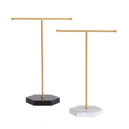 Jewellery Stand Marbled TShape Jewellery Rack Metal Necklace Holder Jewellery Tree Bracelet Stand Display Organiser with Hex Base for Earring 230630