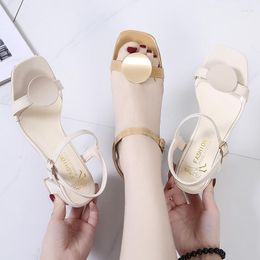 Sandals 2023 Summer Roman Women Shoes Woman Circle Metal Buckle Strap Thick High Heels Solid Leather Sexy Ladies