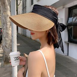 Wide Brim Hats Women Summer Visors Hat Foldable Sun Large Beach Straw Chapeau Femme UV Protection Cap Gorras