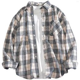 Men's Casual Shirts Men Oversized Cotton Plaid Shirt Button Up Hip Hop Long Sleeve Tops Korean Harajuku Mens Clothing Vintage