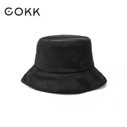 COKK Bucket Hat Women Summer Thin Fisherman Cap Butterfly Pattern Flat Top Sunshade Black Casual Sunscreen Sun Hat Gorro New