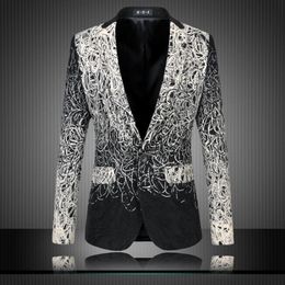 Whole- Mens Floral Blazers Designs Trendy Suits Club Vintage Slim Fit Flower Print Blazers Fancy Prom Dress Suits Terno Mascul256e