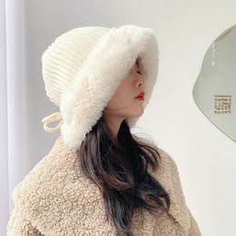 Winter women's hat plush ear protection Woollen hat warm plus velvet knitted hat fashion everything Panama winter women's hat