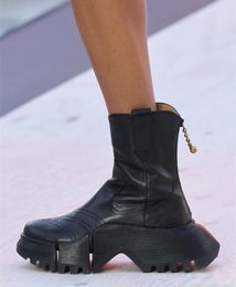 Autumn Winter Fashion Ankle Boots Round Toe Waterproof Platform High Heeled Sleeve Short Boots British Style Unique Women Shoes