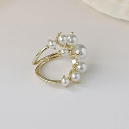 Cluster Rings Fashion Big Geometric Pearl Paved For Women 2023 Jewellery Personality Statement Open Ring Adjustable Bijoux