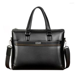 Briefcases Men's Business Leather Briefcase Bags Single Shoulder Handle Document Laptop Bag Male Handbag Totes