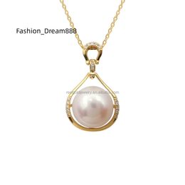Fine Jewelry Pearl Pendant Necklace 18K Au750 Solid Gold Diamond Necklace Women Wedding Gift Jewelry Popular Design Custom
