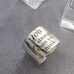 With Side Stones Real 925 Sterling Silver Personality Wide Letters Adjustable Retro Ring Fine Jewellery For Women Party Elegant Accessories 230629