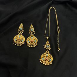 Necklace Earrings Set MANDI Red Blue Natural Stone Inlaid Spherical Tassel Jewelry Non-fading Gold-plated Earring Two-piece Sets