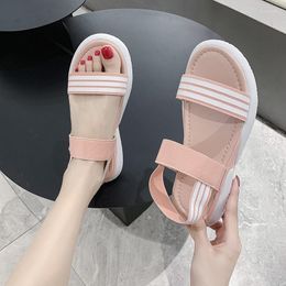 Sandals Fashionable Breathable Pink Elastic Belt Thick Bottom Sponge Cake Women's Shoes 2023 Fish Mouth Flat 35-40