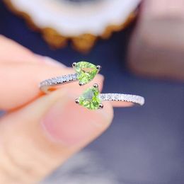 Cluster Rings Love Heart Style Adjustable Ring Natural Real Green Peridot 925 Sterling Silver 4 4mm 0.3ct 2pcs Gemstone Fine Jewelry J22780
