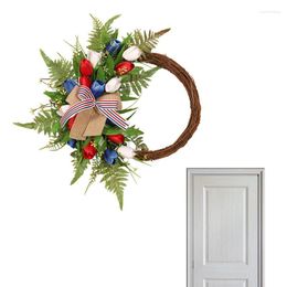Decorative Flowers 4th Of July Artificial Wreath Independence Day Decorations Patriotic Wreaths Front Door Ornaments