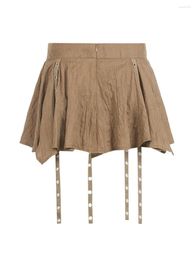 Skirts Seyurigaoka Women Y2k Ruffle Mini Skirt Asymmetrical Hem A Line Short Pleated Summer Fairycore Streetwear (Low