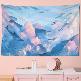 Other Home Decor Cartoon Comics The Sky Dolphin Tapestry Hanging Pink Purple Cloud Tapestries Bedroom Decor Room Decor R230630
