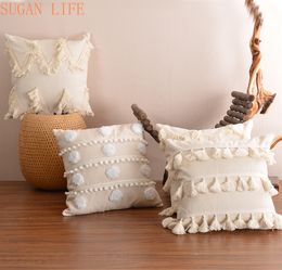 Pillow Case Boho Style Cushion Cover Plush With Tassels Cute Circle Moroccan Style Pillow Case Macrame Home sofa Decorative drop shippng 230629