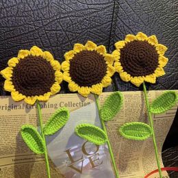 Decorative Flowers 5PCS Yellow Sunflowers Knitting Artificial Mother's Day Flower Bouquet DIY Store Arrangement Home Table Decor