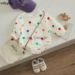 Clothing Sets VISgogo Newborn Romper Baby Girl Round Neck Long Sleeve Heart balloon Pattern Jumpsuit Elastic Cuff Bodysuit Spring Fall Clothes J230630