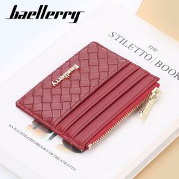 Baellerry Mini Women Wallets Card Wallets Slim Zipper Weave PU Leather Top Quality Fashion Female Purse Card Holder Wallet
