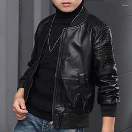 Jackets Boys Coats Autumn Winter Fashion Korean Children's Plus Velvet Warming Cotton PU Leather Jacket For 3-8Y Kids Outerwear