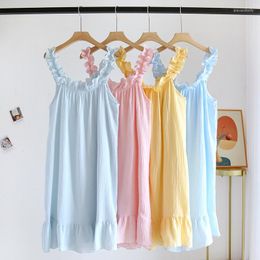 Women's Sleepwear Cotton Dress Solid Nightgown Summer Nightie Spaghetti Strap Casual Home Clothes Shirt Sweet Cute Long Skirt