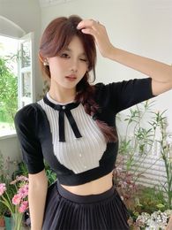 Women's T Shirts 2023 T-shirt Summer Cute Bow Short Top Korean Fashion Simple Versatile Casual Pullover Knitwear Crop For Women