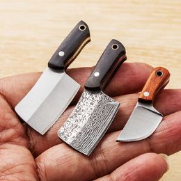 1R8339 Small Chef Knife 440C Satin/Laser Pattern Blade Full Tang Wood Handle Fixed Blade Knives Outdoor Camping Hiking Fishing EDC Pocket Knives With Leather Sheath