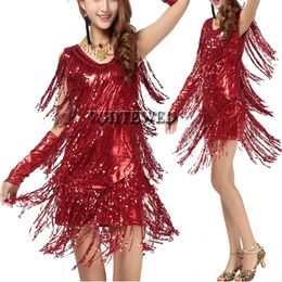 Women fringe tassel latin ballroom salsa cha cha Samba rumba jive dancewear competition fancy dress costumes for V Neck222I