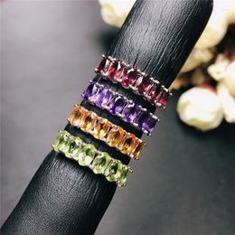 Cluster Rings Ring Promotion 925 Pure Silver Natural Colour Treasure Amethyst Yellow Essence Olivine Garnet Women's