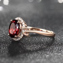 Cluster Rings 925 Sterling Silver Big Oval Ruby Zircon Ring For Women Temperament Jewelry Accessories Gift