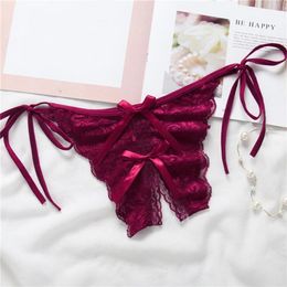 Women Sexy Lingerie Erotic Thong Open Crotch Panties Lace Bow T-Back Underwear Crotchless Pants Open Back Underpants Briefs227H