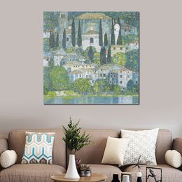 Handmade Canvas Art Gustav Klimt Painting Church in Cassone Ii Landscape Artwork Home Office Decor